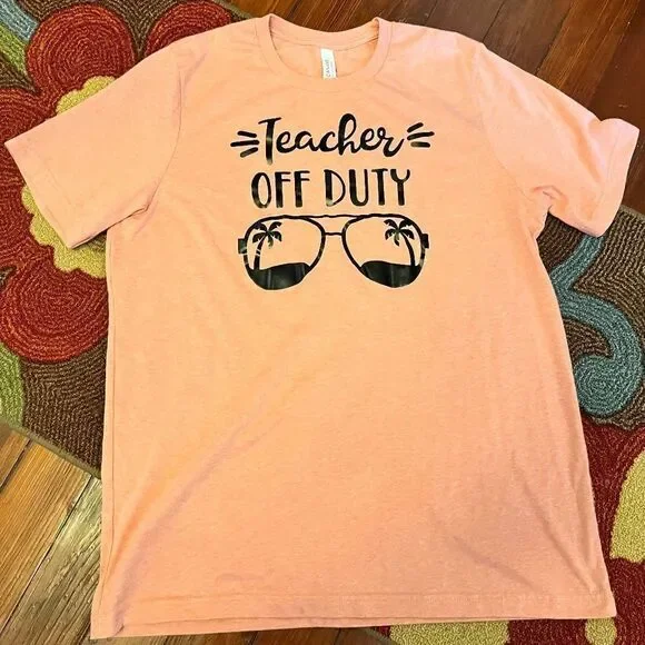 NEW Canvas "Teacher Off Duty" XL T-Shirt ShortโSleeved Black & PinkโNEW - Picture 2 of 10